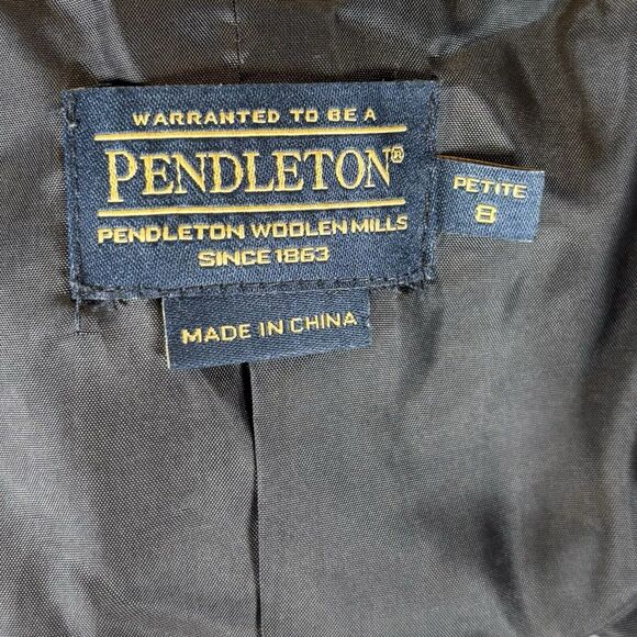 Pendleton Boucle Blazer Jacket Womens Size 8P Wool Blend Black White Gray Petite - Picture 9 of 11